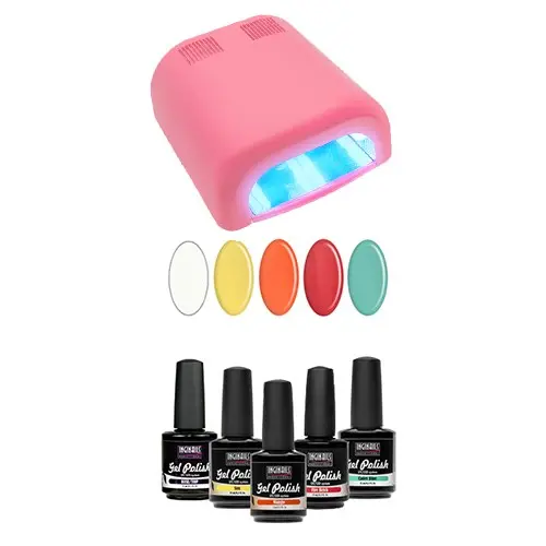 UV/LED-sistem - testni komplet mali 5x15ml + rosa 36W luč s 4 žarnicami