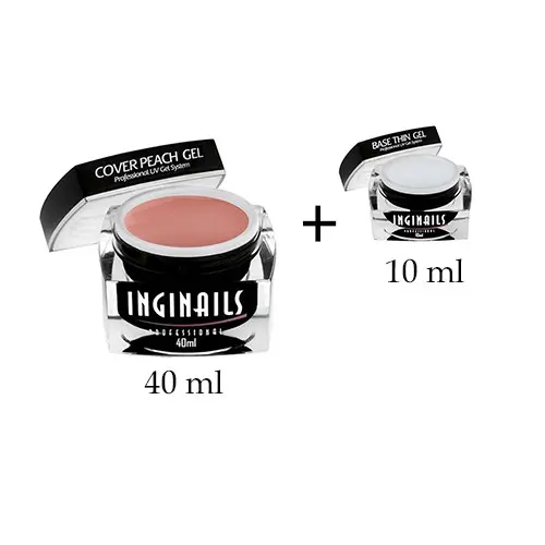 Komplet Inginails Professional - UV-gela Cover Peach Gel 40ml + UV-gela Base Thin Gel 10ml 