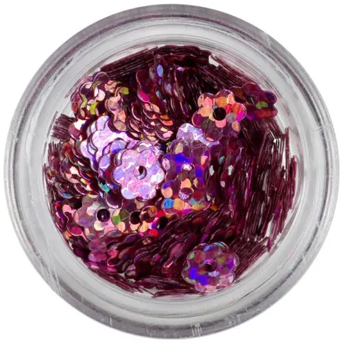 Nail art rožice - umazano roza, hologramske