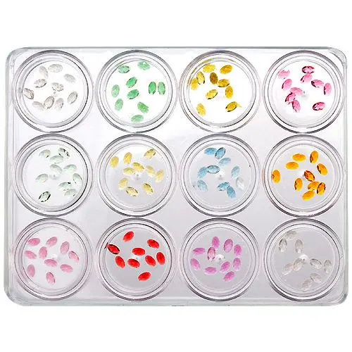 Nail art komplet, 12 kos - ovalni kamenčki 5x3 mm